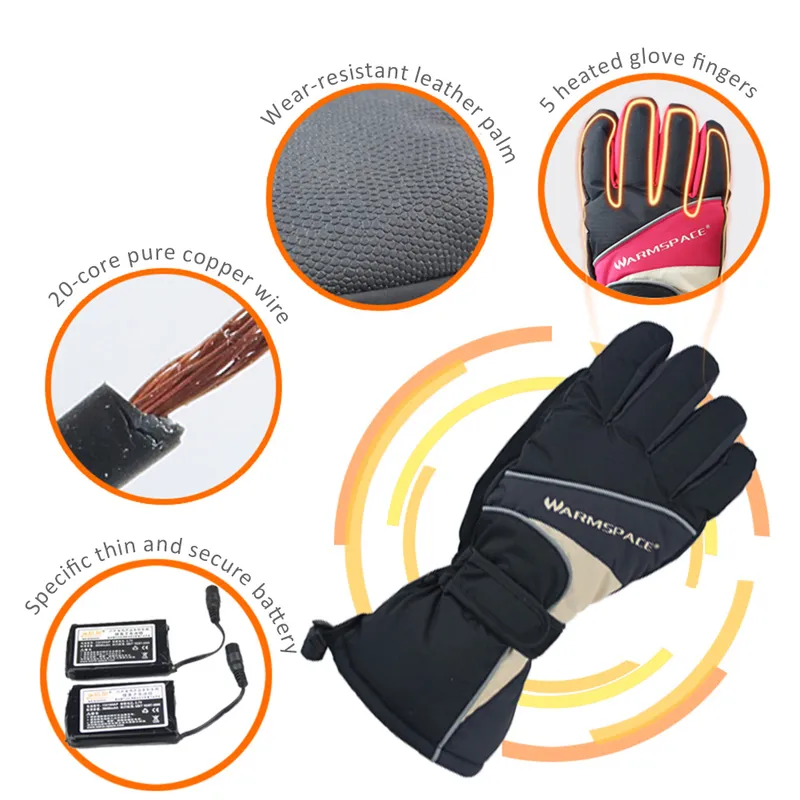 Ski Gloves Winter USB Electric Heated Gloves Rechargeable Electric Battery Glove Heating Hand Warmer For Motorcycle Skiing 220922