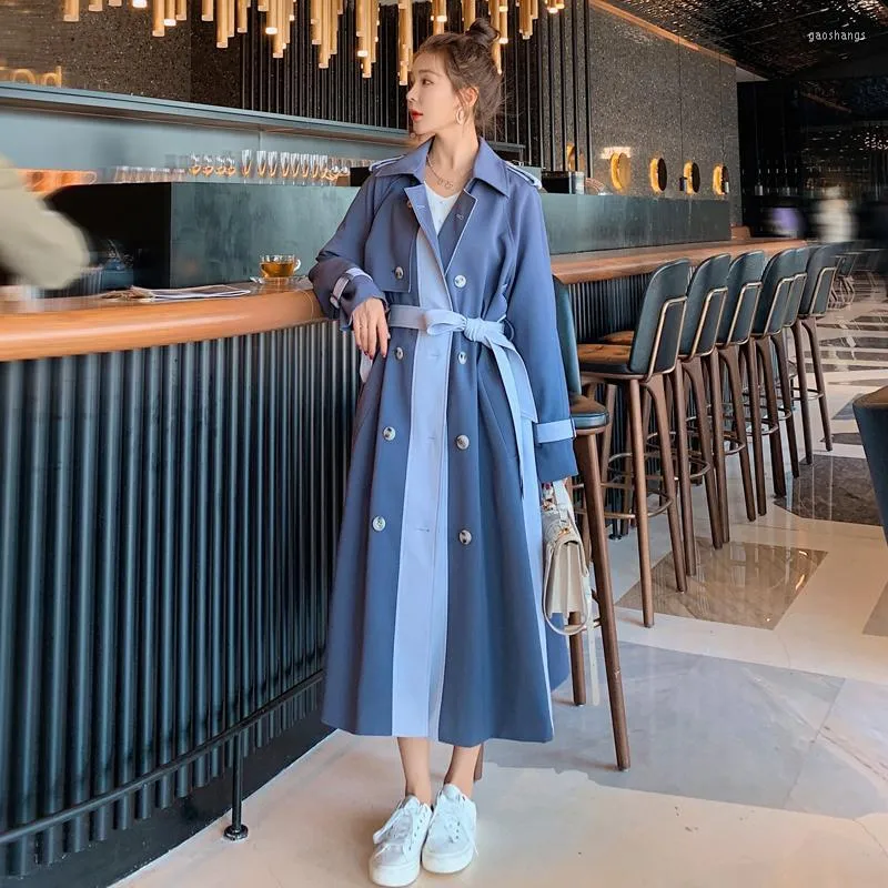 Women's Trench Coats Women's Brand Fashion Patchwork Coat Women Long Double Breasted With Belt Lady Windbreaker Duster Female Outerwear