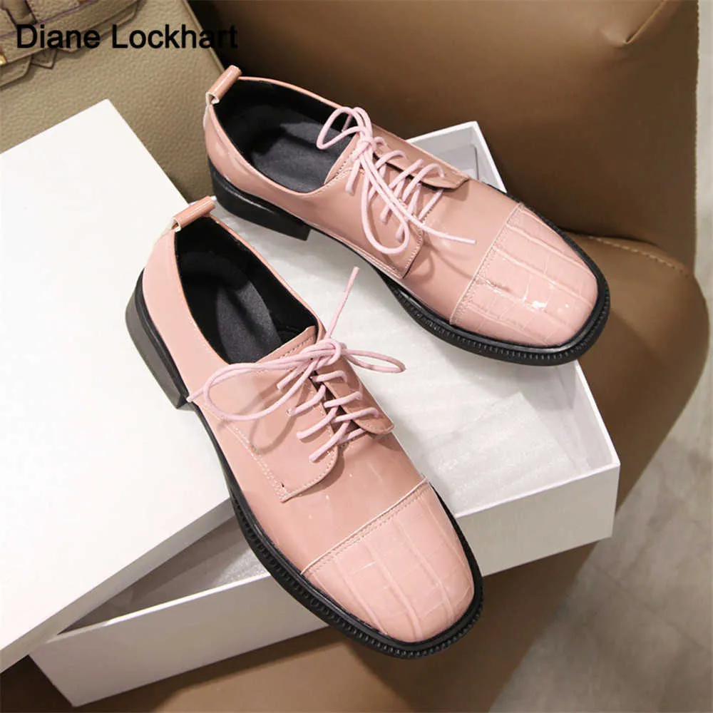 Sandals 2022 Spring Woman Oxford Pu Leather Lace Up Casual Platform Work Shoes Pink Brown Black Flats zapatos mujer 0923