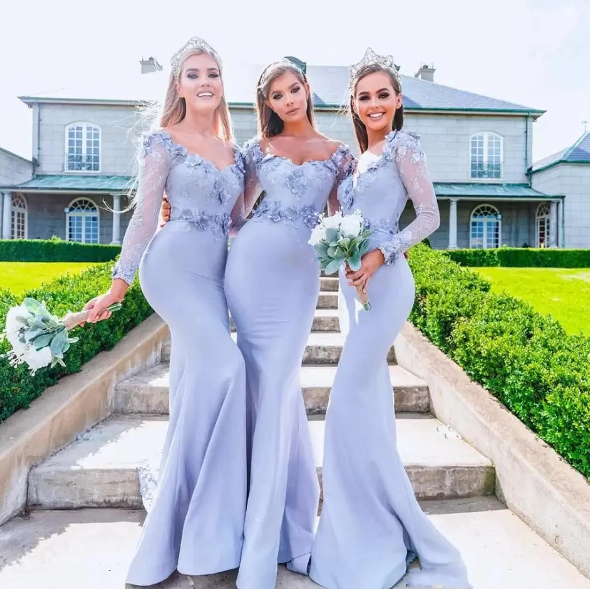 Vestido de festa longo denizkızı bridemaid elbiseler 2023 seksi uzun kollu dantel aplikeler balo uzun düğün parti elbiseleri gf0923x3