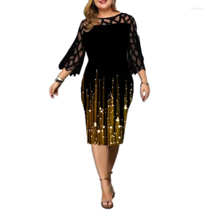 Plus Size Kleider Damen Curve Figurbetontes Kleid Print Rundhals 3/4 Ärmel Frühling Sommer Designer Kleidung Damen Luxus Nacht Partyb