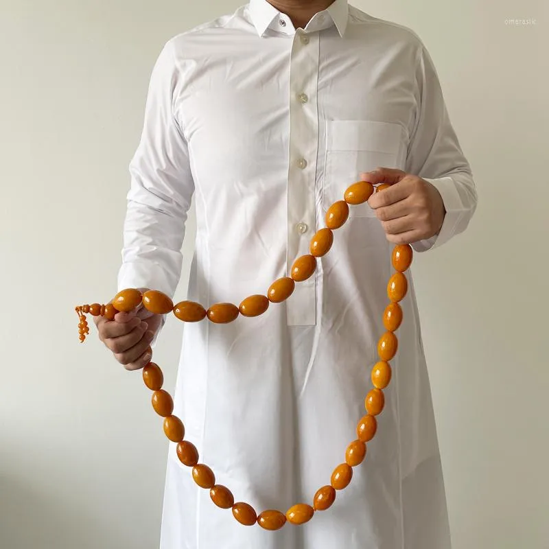 Strand Tasbih – Bracelet en résine Orange de très grande taille, 33 perles musulmanes, accessoires islamiques de haute qualité, perle de chapelet arabe Misbaha