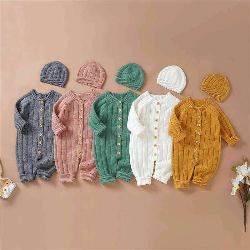 Pagliaccetti Inverno Neonati maschi Ragazze Pagliaccetto Toddler Neonato Monopetto Tute lavorate a maglia Tute Tute Cappello Abiti J220922