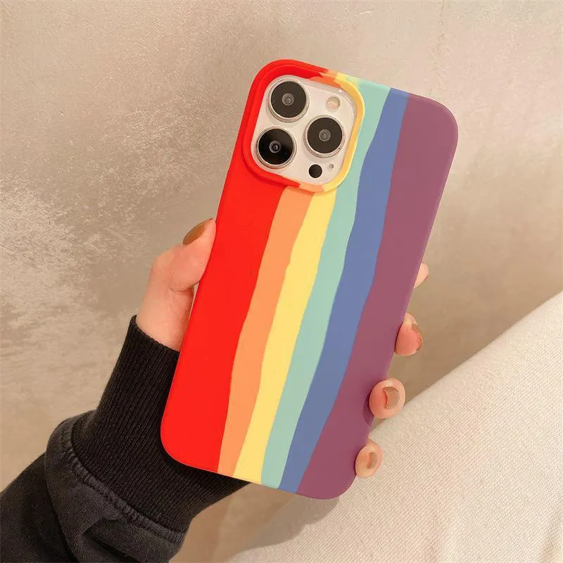 iPhone Case 14 CASE 11PROMAX/12 13 액체 실리콘 XR/XS 소프트 케이스 7P/8PLUS 보호 무지개 색상