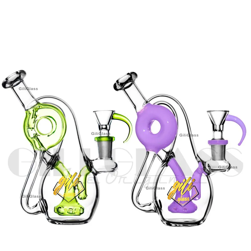 6,3 tums mini Recycler dab rig Mini vattenpipor Glas Bongs Duschhuvud per rökning Små oljeriggar Klein vattenrör berusande med kvartsspik