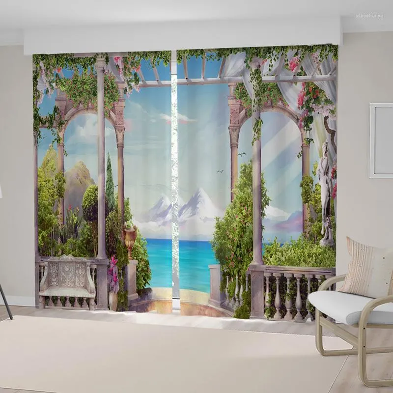 Rideaux de fenêtre 3D, vacances relaxantes, vue sur la mer, balcon imprimé pour garçons, hommes, adultes, beau paysage, salon, chambre à coucher, cuisine