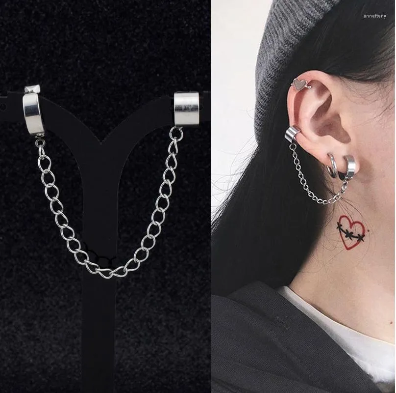 Boucles d'oreilles pendantes en titane et acier avec clip pour femmes et adolescentes, style hip hop, punk, chaîne tendance, fête, rue, bijoux cadeaux