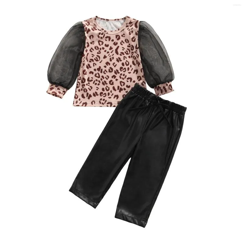 Conjuntos de roupas 2022 0-5 anos Toddler bebê menina 2pcs Conjunto de moda de manga longa de renda de renda de topo de calça sólida