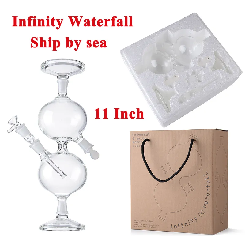 Ship By Sea 11 Inch Hookahs Infinity Waterfall Bongs Inner Recycler Glass Pipes Universal Gravity Water Vessel Rigs With 14mm Joint Diffused Downstem Gift Box