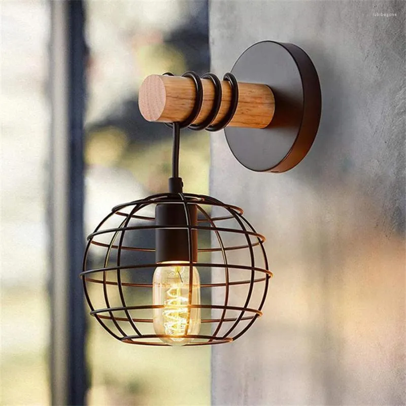 Wall Lamp Retro Lights E27 Vintage Metal Lantern Lamps Antique Wooden For Home Aisle Coffee Bar Store El Decor