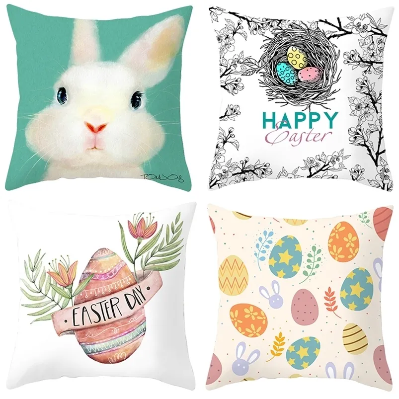 Andra festliga festförsörjningar 45 cm Happy Easter Cushion Cover Wreath Eggs Bunny Dekorativ örngott Sofa bilbädd Heminredning Kudde Case 220922