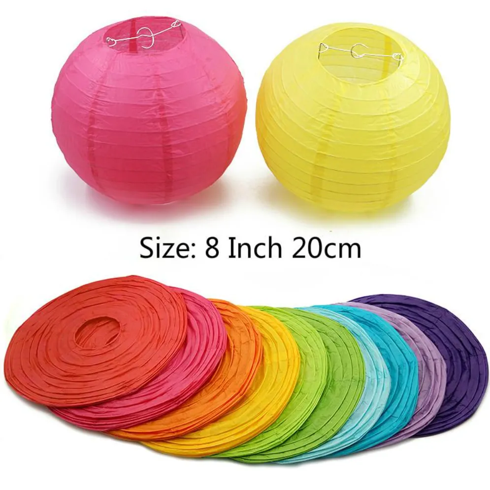 1 st 8inch 20 cm Multicolor Chinese ronde papierlantaarns bal voor bruiloftsfeest hangende lantaarns verjaardagdecor babyshower benodigdheden wly9325