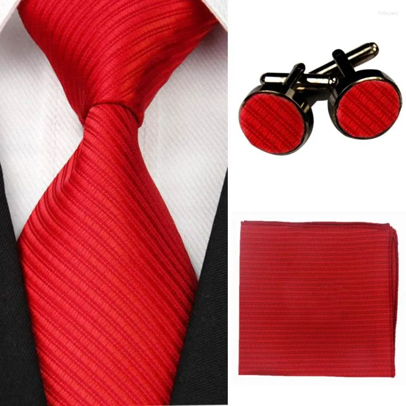 Bow Ties Mens For Men Accessories Solid randig affär Silk Tie Sets Hanky ​​Pocket Square Cufflinks Slipsa gravatas 10 cm bred