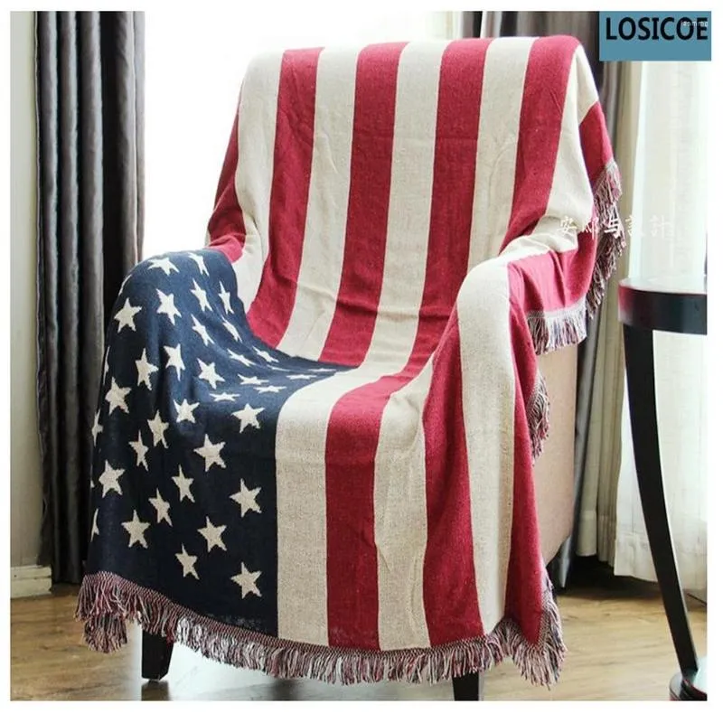 Cobertores de algodão Clanta fina "American Flag" Toçar sofá -to de toalha de cobertura capa da cama da sala de estar Felts de felicidade