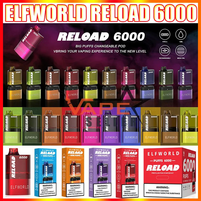 Original Disposable Vape Pod E Cigarette Elfworld Reload 6000 Puffs