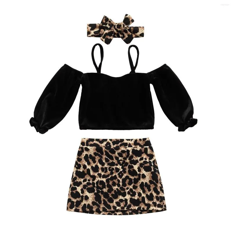 衣料品セット2022幼児の女の子カジュアルなツーピースの服セットブラックソリッドカラープルオーバースカートと弓ノットヘッドドレス