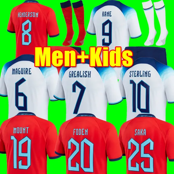 Kane 2022 Mondiale Coppa del Mondo Jersey Sterling Henderson Sancho Grealish Monte Inghilterra Foden Saka 23 23 National Football Top Soccer Shirt Kit Kit Kit Siemi calzini uniformi