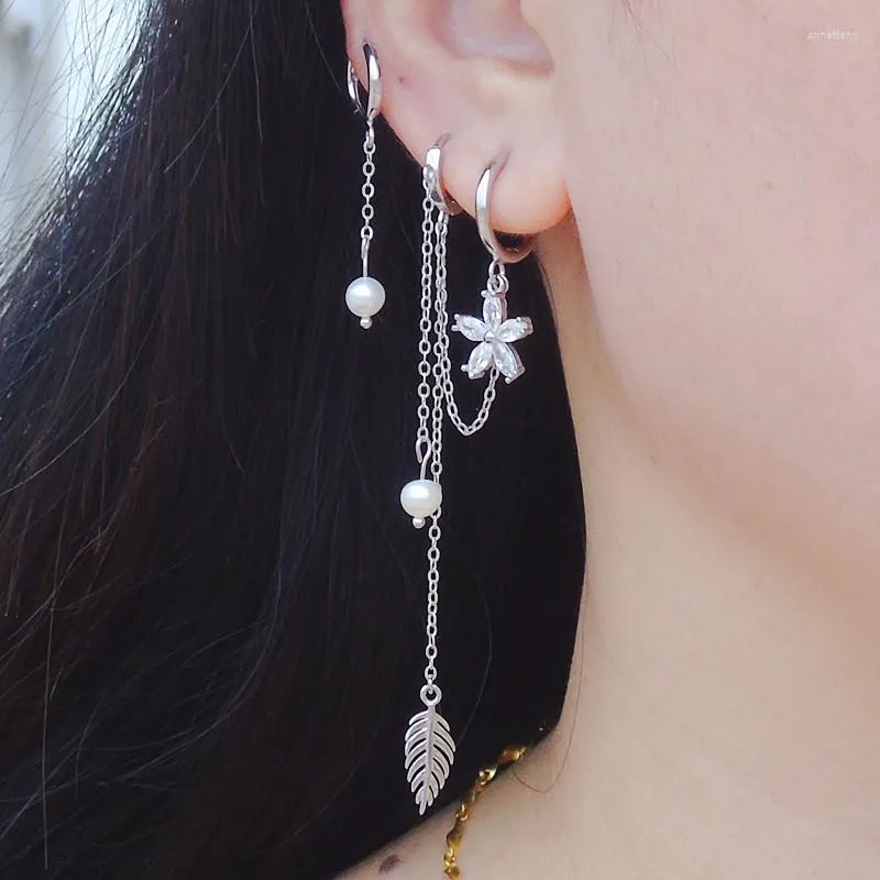 Kolczyki Dangle 925 Projekt srebrnego kolczyka srebrnego 2/3/4 przekłute uszy gwiazda okrągła łańcuch Tassel Drop osobowość dziewczyna chłopiec biżuteria ucha