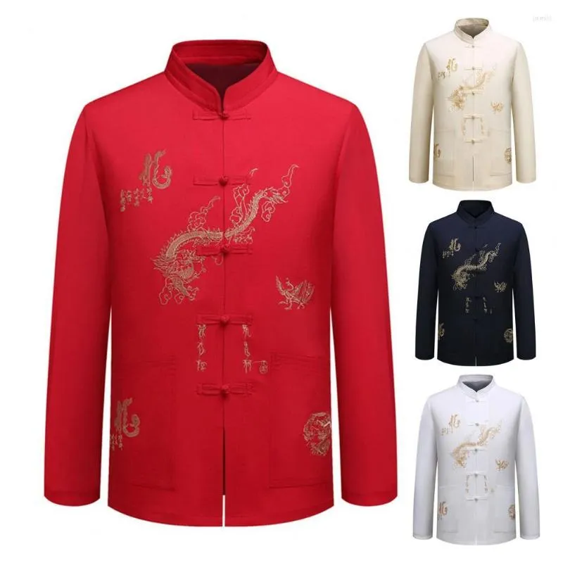 Men's Dress Shirts Faddish Casual Traditional Embroidery Men Top Washable Chinese Style For Outdoors