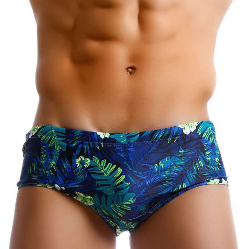 Men's Swimwear Leaf Printed Swimwear Summer Beach Surfing Men Swimming Short Bikini Gay Swimwear Men Sexy Low Waist Swimsuit Short Pants J220913