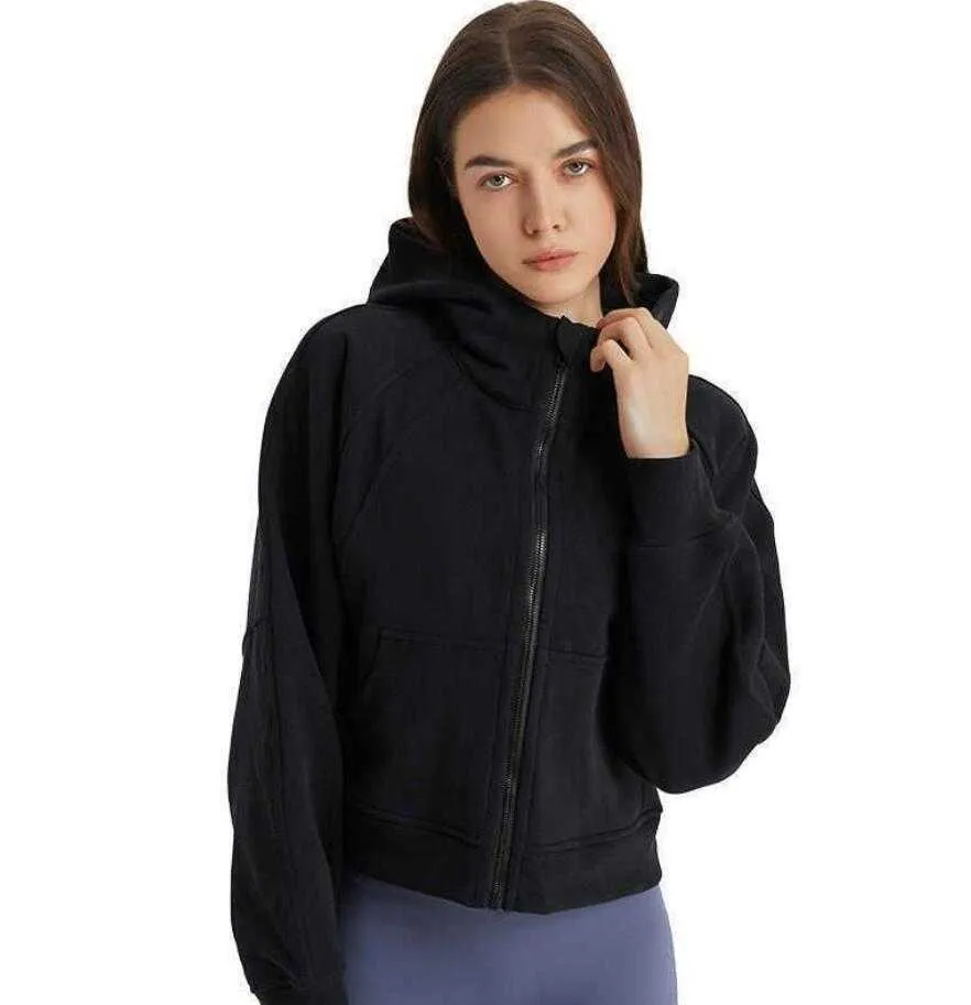 Felpe con cappuccio da donna Giacca con cerniera Abiti da yoga Pantaloni larghi e caldi per fitness Cappotto sportivo con cappuccio Abbigliamento da palestra