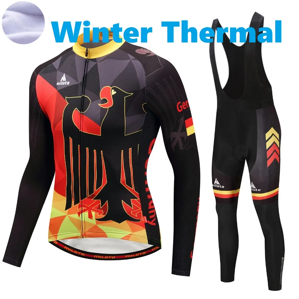 2024 Pro Mens Germany Deutschland Winter Cycling Jersey Set Long Sleeve Mountain Bike Cycling Clothing Breathable MTB Bicycle Clothes Wear Suit B35