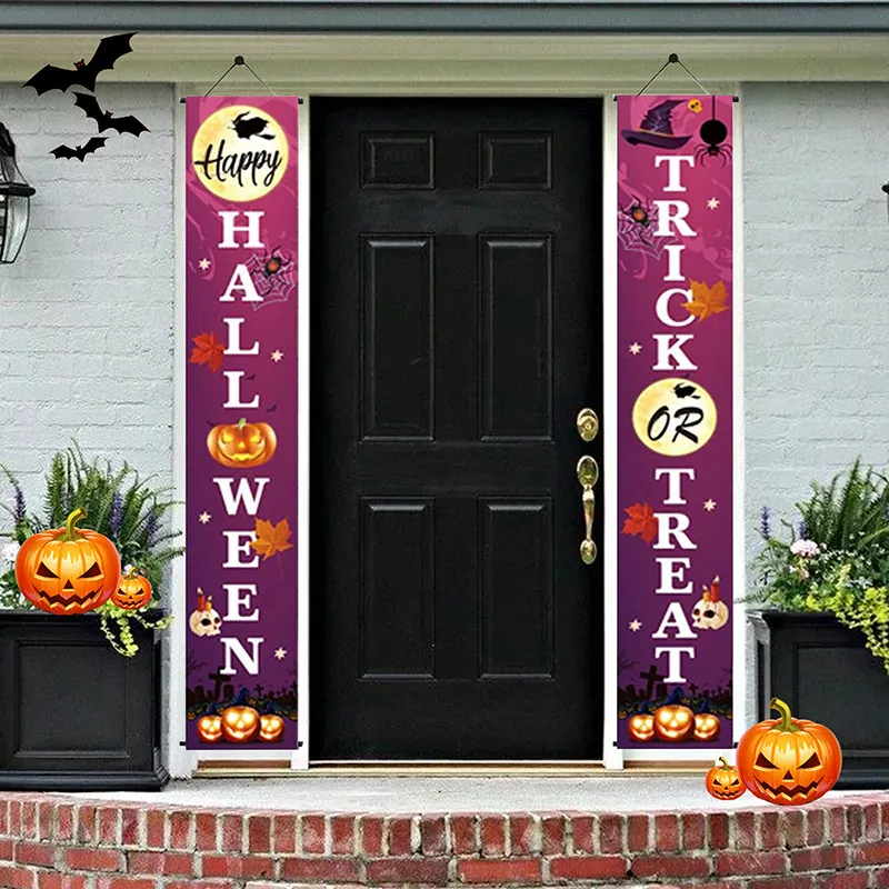 Juldekorationer 1Pair Halloween Hanging Couplet Happy Trick or Treat Door Party Flags Sign Decoration Banners 220922