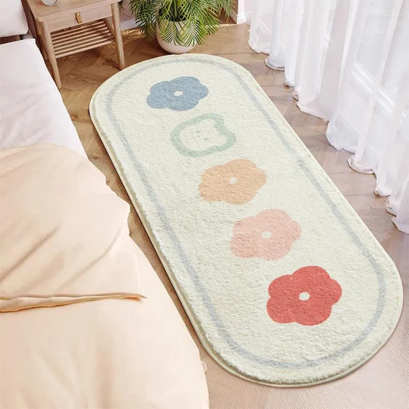 Carpets Nordic Oval Long Carpet Bedroom Non-slip Bedside Area Rug Cute Fluffy Soft Children's Room Floor Mat Living Table Decor