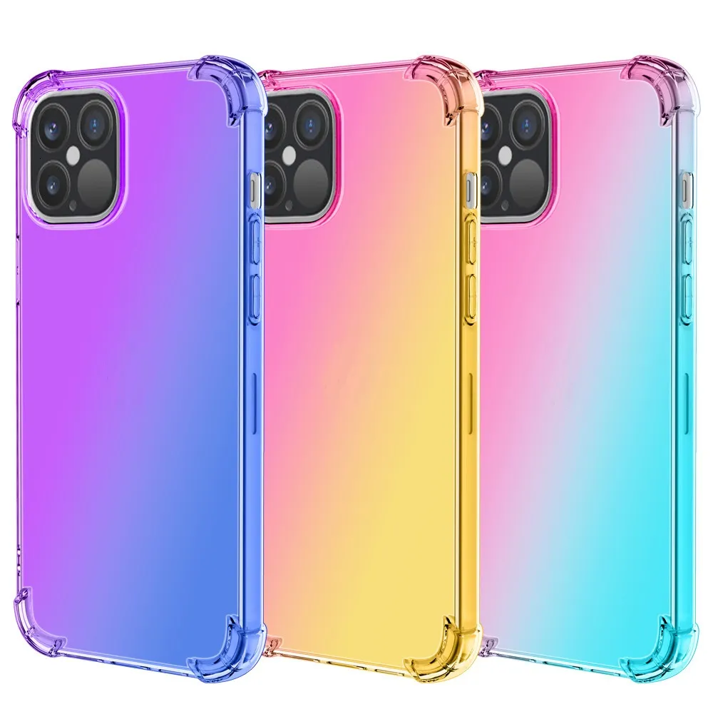 Schokbestendige TPU mobiele telefoonhoesjes voor iPhone 15 ProMax 14 Plus 13 12 11-serie mobiele telefoonhoes beschermhoes regenboog afgestudeerd kleur DHL