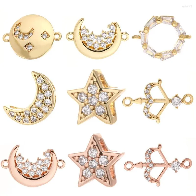 Charms Moon Star -kontakter f￶r smycken som g￶r Angel Eros Arrow Diy Armband Halsband Charm Copper Mosaic CZ