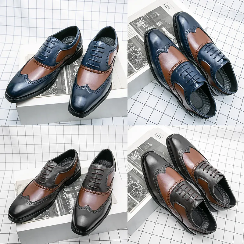 Brogues, Abendschuhe, Farbblock, kariert, geschnitzt, Flügelspitze, Schnürung, modisch, Business, Freizeit, Hochzeit, Alltag, Herren, große Größe 38–48