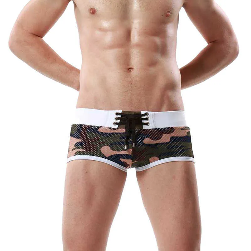 Męskie stroje kąpielowe seksowne kamuflaż mężczyzn stroje kąpielowej letnie plaża Surfing Swimpit Sportswear Camo nylon męski spa morze podróż świąteczna podróż kąpiel J220913
