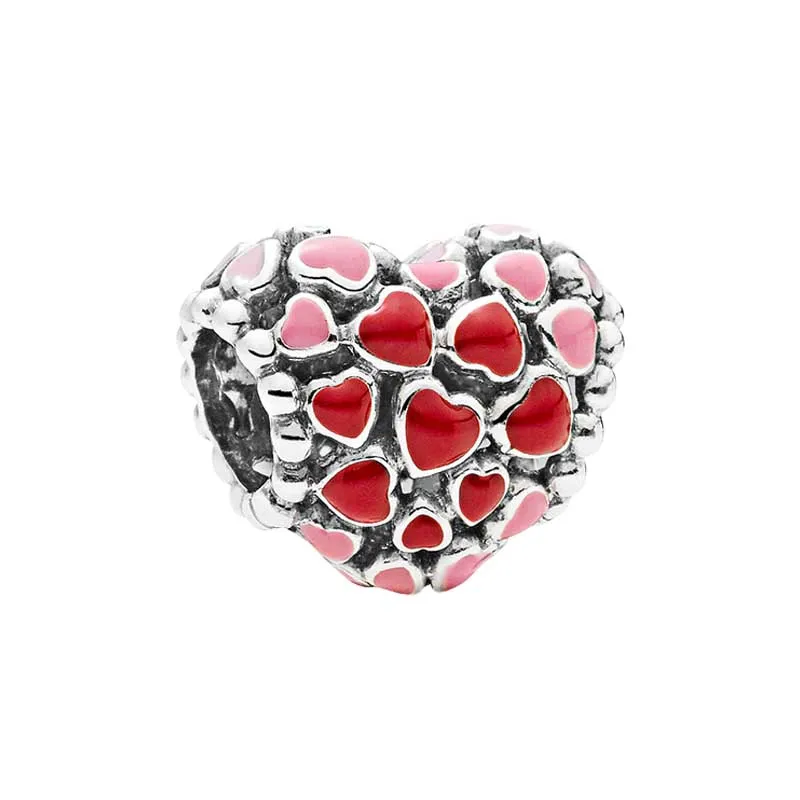 925 Sterling Silver Red Charm a forma di cuore Gioielli da donna per ragazze Scatola originale fai da te per Pandora Bracciale con catena a forma di serpente Braccialetto Accessori per accessori Charms