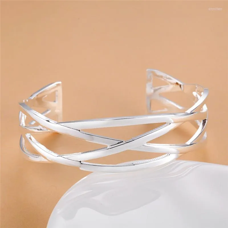 Bangle Pure Silver 925 Armband f￶r kvinnor Justerbar handled manschett Bangles Arvband Pulseira Femme Wedding Bridal Jewelry Bijoux