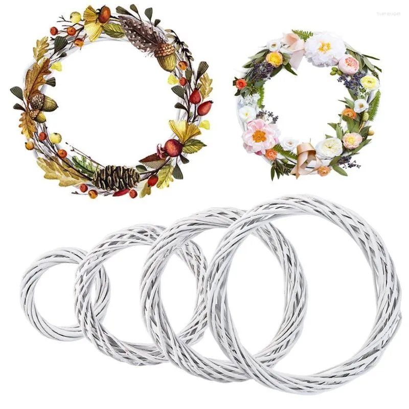 Decoratieve bloemen 10-30 cm Kerstmis rattan ring witte bruiloft kransen slinger hangende krans vieze wijnstok ornamenten xmas feestdecoraties