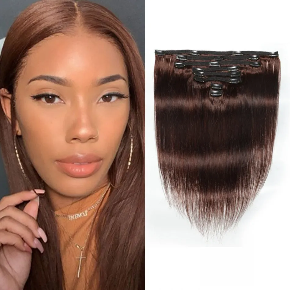 #4 Clip in Human Hair Extensions 8 Pcs/Set Remy Brazilian Straight Clips Ins Hair Weft 120 Gram Machine Made