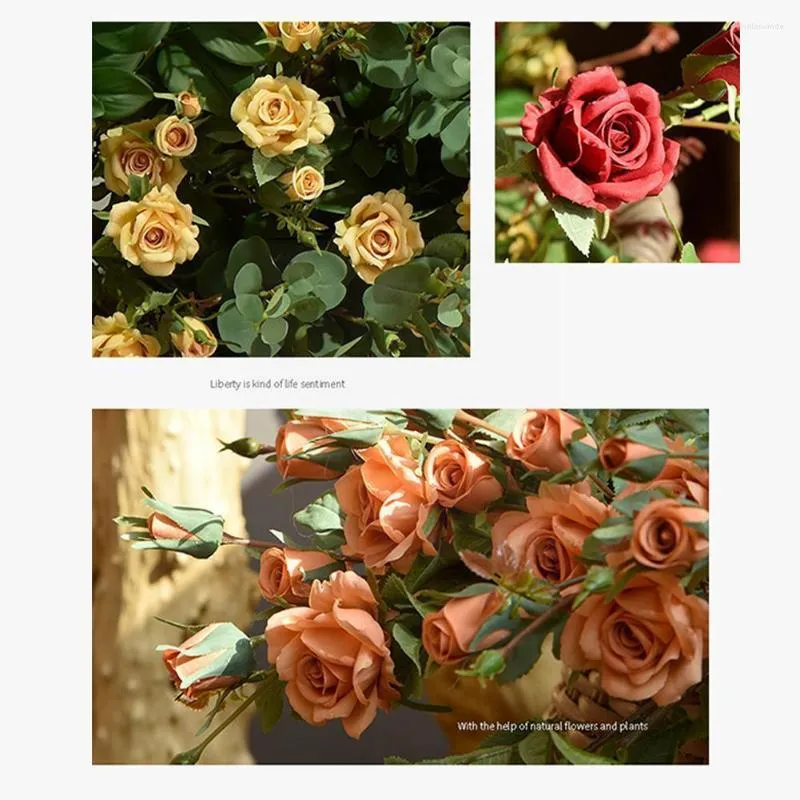 Dekorative Blumen Mehrköpfige Rosen Zweig Seide Künstlicher Weihnachtstag mit Blumendekor Hochzeit Valentinstag Blätter Rose Decora U9U2