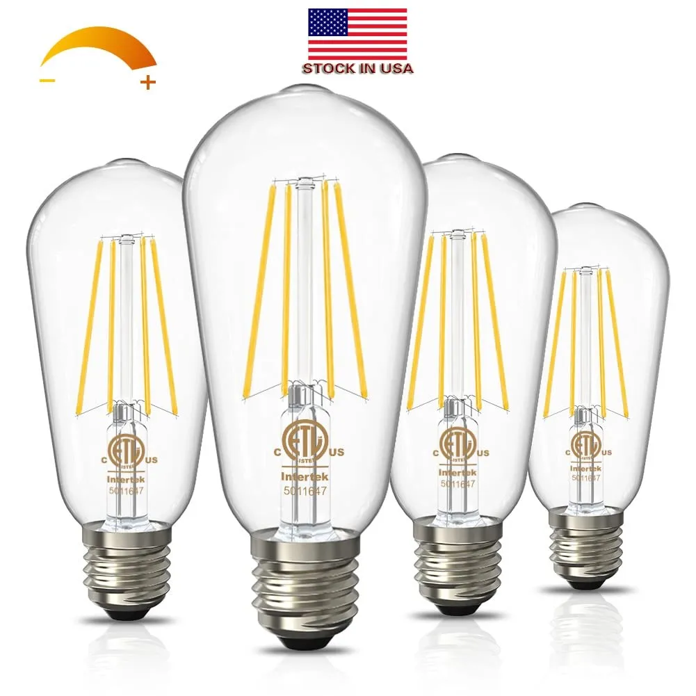 Bulbi di Edison a LED Vintage Dimmable 60 WATT Equivalente E26 Sostituzione della luce a incandescenza 800LM 2700K ST58 Luci antiche di filamento Antique Bulbi ETL elencate