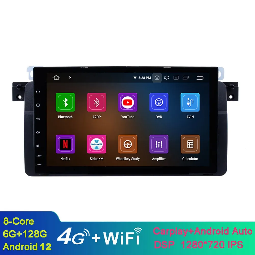 Unidad principal de video para automóvil de 9 pulgadas para BMW 3 Series 1998-2006 Android Radio Estéreo Sistema de navegación GPS con WiFi Bluetooth Mirror Link