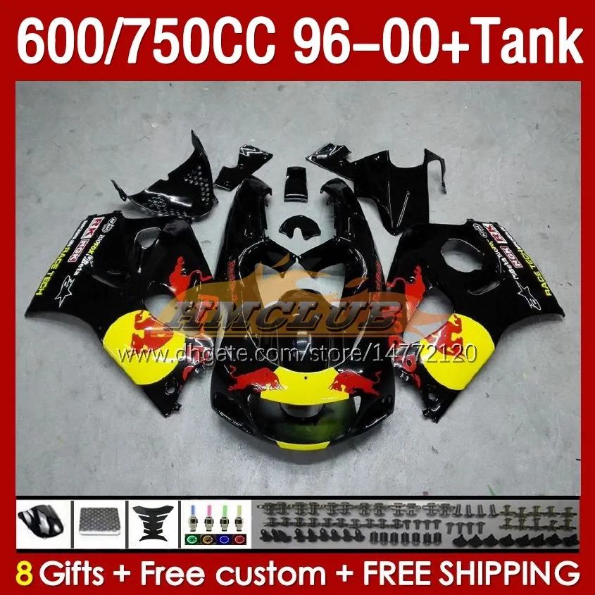 TARINGS TANK для Suzuki Srad GSXR 600 750 CC GSXR600 96 97 98 99 00 Body 156NO.26 GSXR750 600CC GSXR-600 1996 1997 1998 1999 2000 GSX-R750 750CC 96-00 FARING Yellow Black.