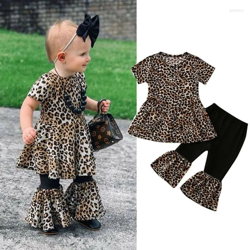 Ensembles de vêtements tout-petits nés bébé fille vêtements en coton robe léopard pantalon à jambe large tenue ensemble printemps automne