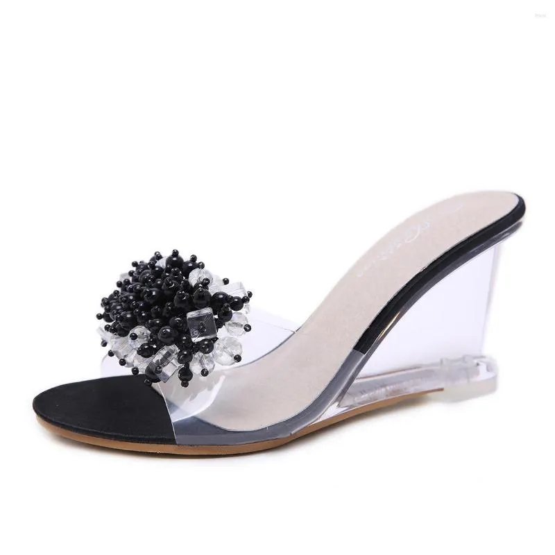 Scarpe eleganti Estate Donna Sexy Cristallo Trasparente Tacchi alti Strass di vetro Sandali con tacco a zeppa Nightclub Party Office Ladies Pumps