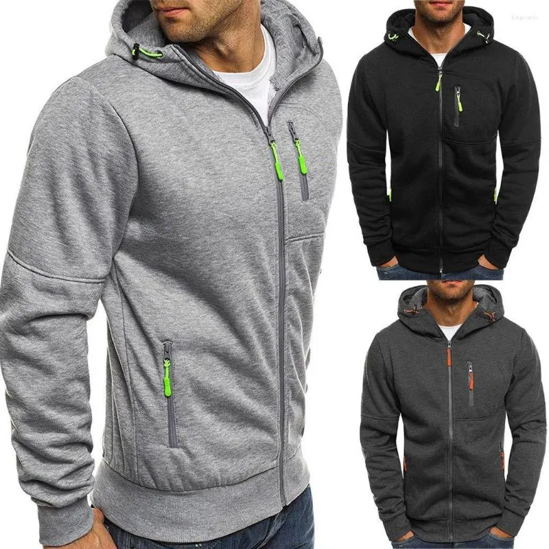 Herrjackor herrar vinter hoodies smala passform huva tröja utkläder varm kappa jacka vanlig zip up casual tops svart grå 2022