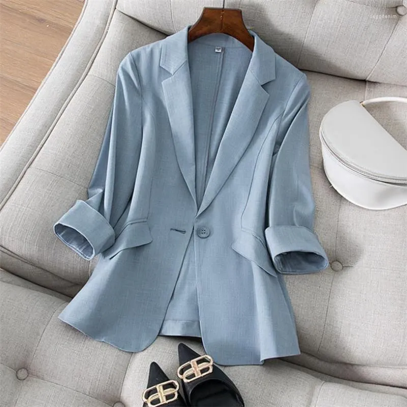 Damskie garnitury Blazer żeński niebieski garnitur biuro dama 2022 Spring Slim Top Elegant Design Ubranie One Button Kurtka xxl