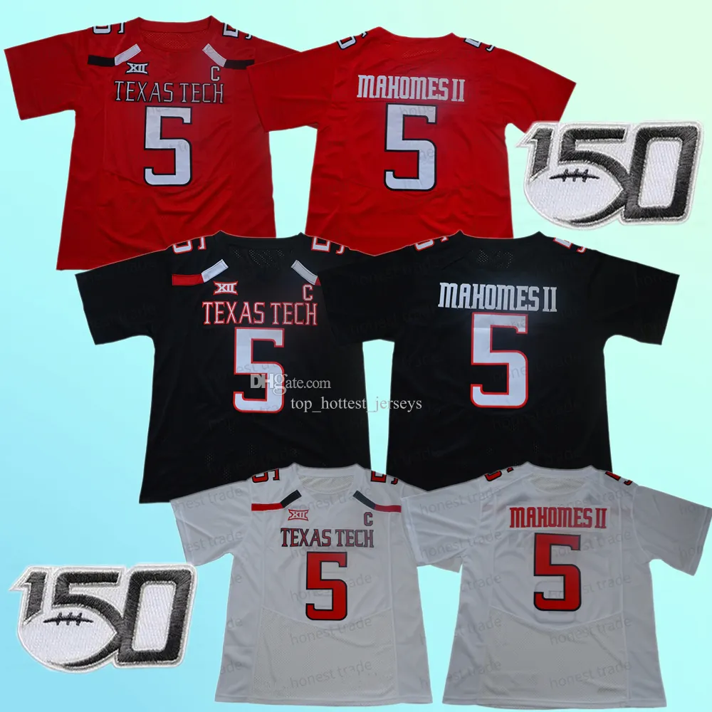 Texas Tech Football Jersey 5 Patrick Mahomes II White College Red White Black Szyged Męskie koszulki