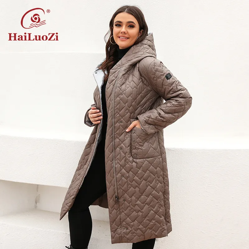 Kadınlar Plus Boyutu Dış Giyim Paltoları Hailuozi Bahar Ceketleri Uzun Kadın Ceket Sıcak Parkas Moda Kemer Tasarımı Kapşonlu Kapitone Out Giyim 7081 220922