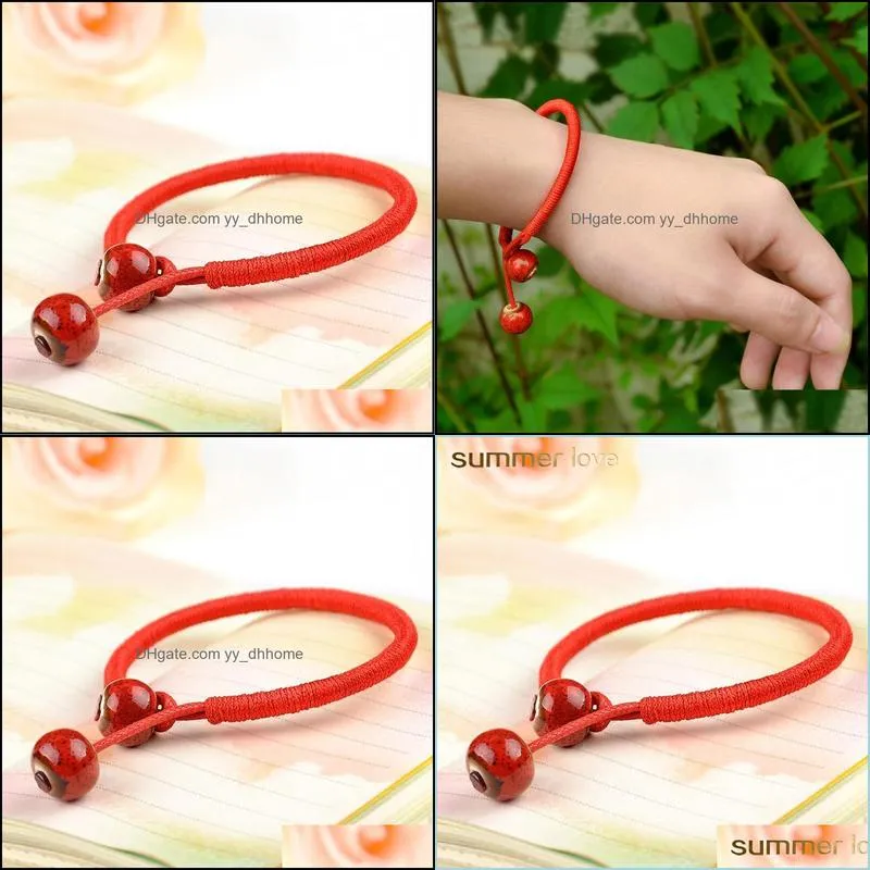 Lien Chaîne Nouvelle Mode À La Main Chanceux Rose Bleu Bracelets Perle Chaîne Rouge Bracelets En Céramique Hommes Femmes Couple Bijoux Accessoires Drop Dhxkv