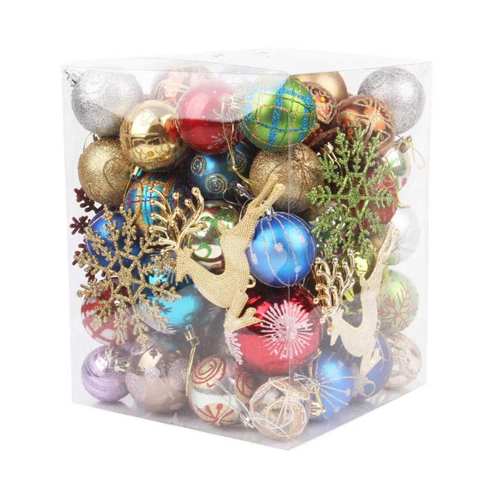 Dekoracje świąteczne 60-70 PCS Bombe Balls Wiselant Xmas Tree Wiszący ornament Noel Navidad Dekoracja do domu Nowy Rok prezent Y2209