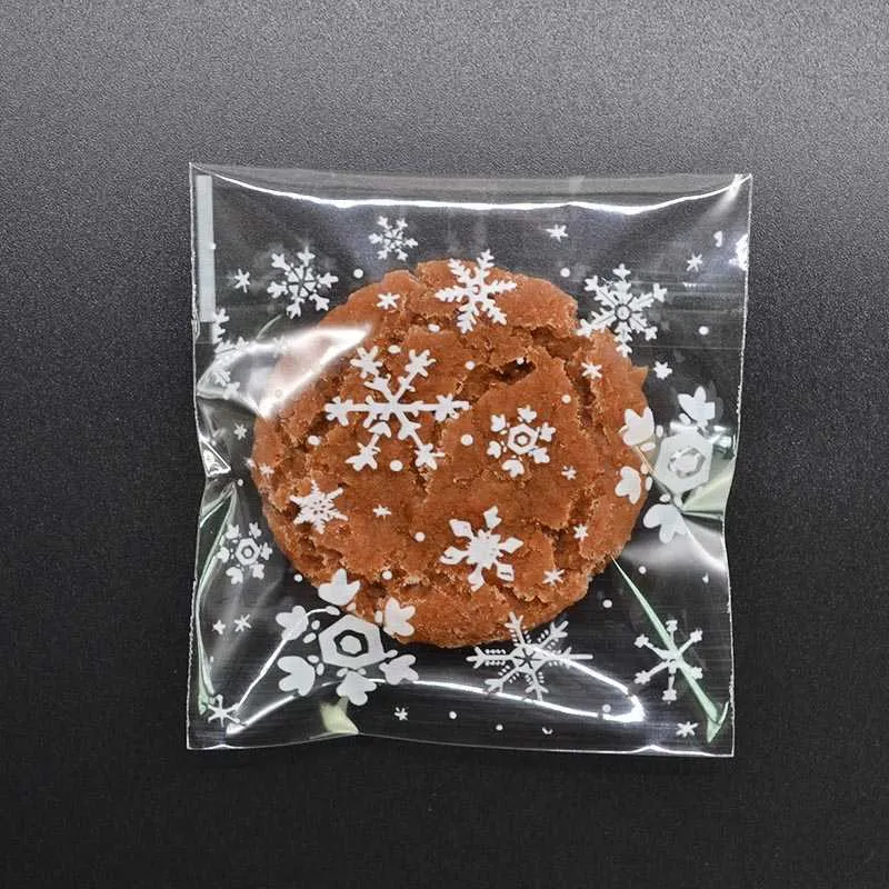 Presentförpackning 100 st snöflinga julplast godis cookie kex förpackning väska självhäftande presentpåsar för hembröllop födelsedag