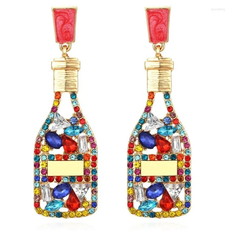 Dangle Earrings Personality Creative Colored Rhinestone Wine Bottle Retro Wholesale